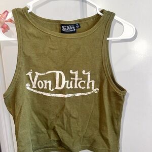 Von Dutch Khaki Green Tank Top